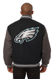 Philadelphia Eagles JH Design Wool Handmade Full-Snap Jacket-Black/Grey - J.H. Sports Jackets