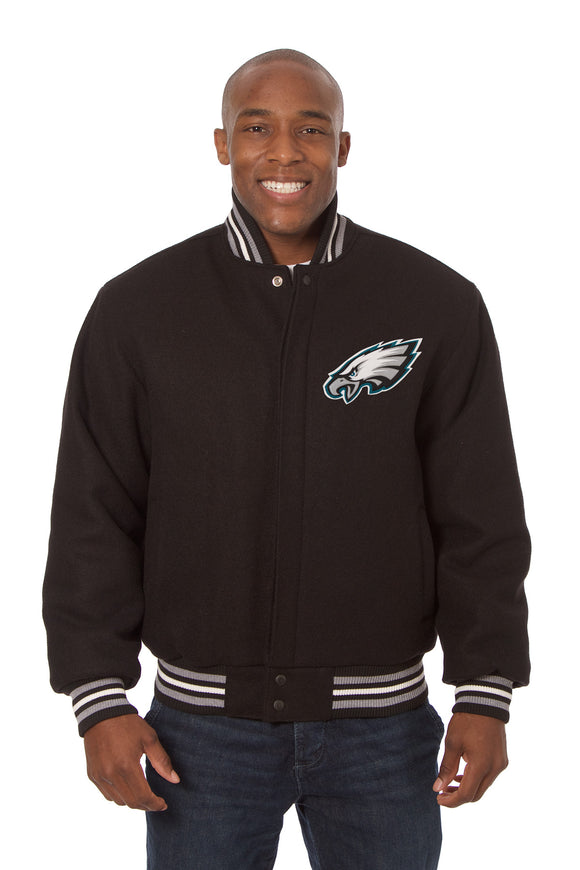 Philadelphia Eagles JH Design Wool Handmade Full-Snap Jacket-Black - J.H. Sports Jackets