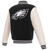 Philadelphia Eagles - JH Design Reversible Fleece Jacket with Faux Leather Sleeves - Black/White