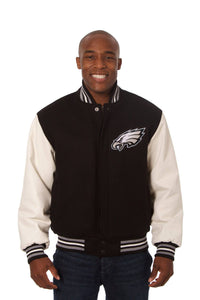 Philadelphia Eagles Two-Tone Wool and Leather Jacket - Black/Cream