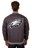 NFL Philadelphia Eagles Poly Twill Varsity Jacket JH Design Black