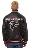 Atlanta Falcons Handmade Full Leather Snap Jacket - Black