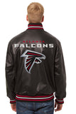 Atlanta Falcons Handmade Full Leather Snap Jacket - Black - J.H. Sports Jackets