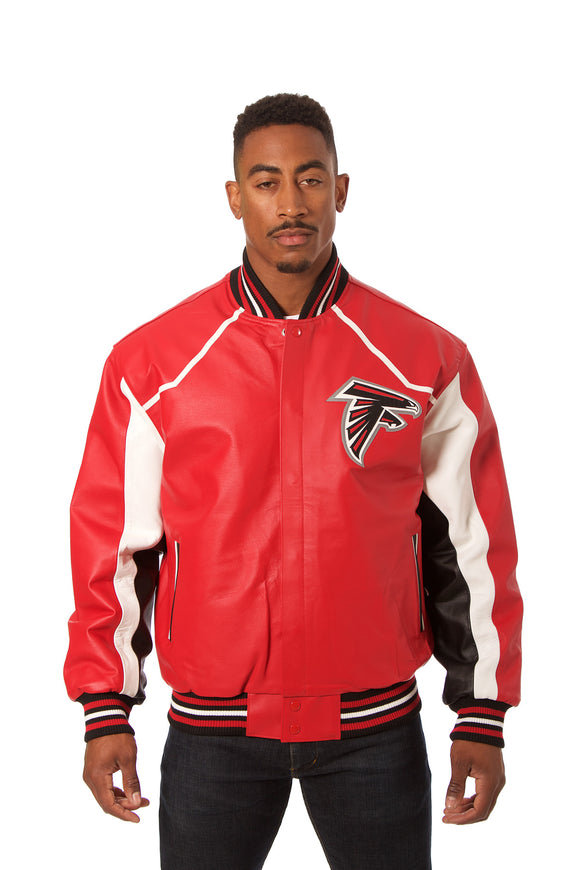 Atlanta Falcons JH Design All Leather Jacket - Red/White - J.H. Sports Jackets