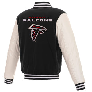 Atlanta Falcons - JH Design Reversible Fleece Jacket with Faux Leather Sleeves - Black/White