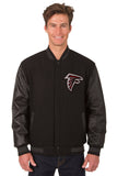 Atlanta Falcons Wool & Leather Reversible Jacket w/ Embroidered Logos - Black