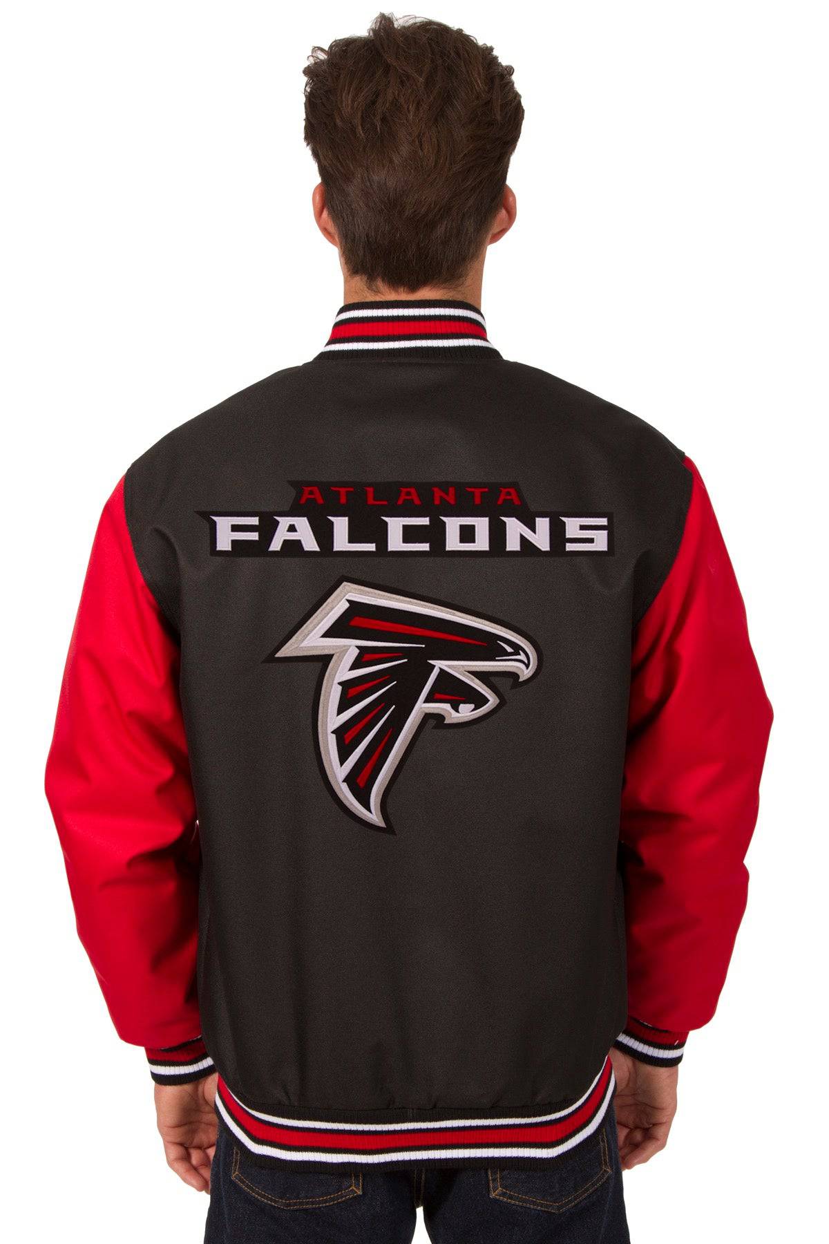 Atlanta Falcons Poly Twill Varsity Jacket - Black/Red | J.H.