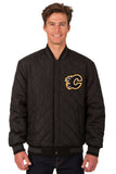 Calgary Flames Wool & Leather Reversible Jacket w/ Embroidered Logos - Black