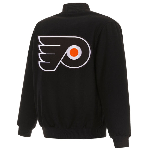 Philadelphia Flyers Reversible Wool Jacket Embroidered Logos- JH Design - Black