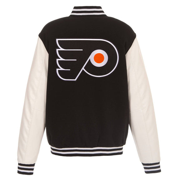 Philadelphia Flyers  - JH Design Reversible Fleece Jacket with Faux Leather Sleeves - Black/White