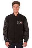 Philadelphia Flyers Wool & Leather Reversible Jacket w/ Embroidered Logos - Black