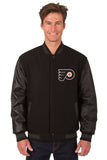 Philadelphia Flyers Wool & Leather Reversible Jacket w/ Embroidered Logos - Black