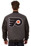 Philadelphia Flyers Wool & Leather Reversible Jacket w/ Embroidered Logos - Charcoal/Black