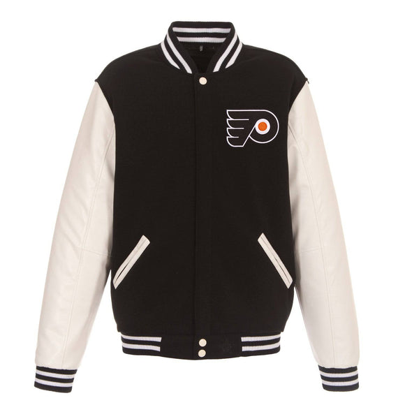 Philadelphia Flyers JH Design Reversible Fleece Jacket with Faux Leather Sleeves - Black/White