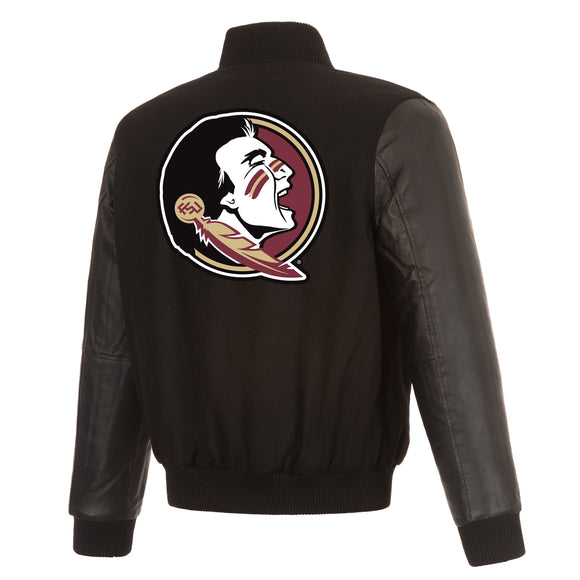 Florida State Seminoles Wool & Leather Reversible Jacket w/ Embroidered Logos - Black - J.H. Sports Jackets