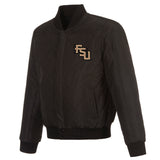 Florida State Seminoles Wool & Leather Reversible Jacket w/ Embroidered Logos - Black - J.H. Sports Jackets