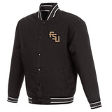 Florida State Seminoles Poly Twill Varsity Jacket - Black - J.H. Sports Jackets