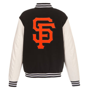 San Francisco Giants - JH Design Reversible Fleece Jacket with Faux Leather Sleeves - Black/White