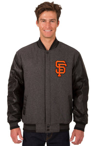 San Francisco Giants Wool & Leather Reversible Jacket w/ Embroidered Logos - Charcoal/Black