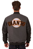 San Francisco Giants Wool & Leather Reversible Jacket w/ Embroidered Logos - Charcoal/Black