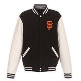 San Francisco Giants - JH Design Reversible Fleece Jacket with Faux Leather Sleeves - Black/White