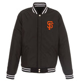 San Francisco Giants - JH Design Reversible Fleece Jacket with Faux Leather Sleeves - Black/White