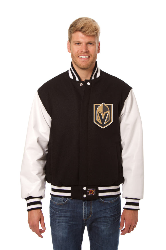 Vegas Golden Knights Two-Tone Wool and Leather Jacket - Black/White - J.H. Sports Jackets