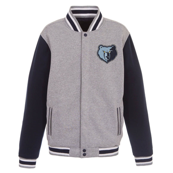 Memphis Grizzlies JH Design Two-Tone Reversible Fleece Jacket - Gray/Navy