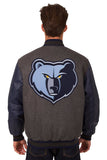 Memphis Grizzlies Wool & Leather Reversible Jacket w/ Embroidered Logos - Charcoal/Navy