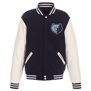 Memphis Grizzlies - JH Design Reversible Fleece Jacket with Faux Leather Sleeves - Navy/White