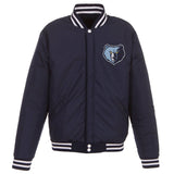 Memphis Grizzlies - JH Design Reversible Fleece Jacket with Faux Leather Sleeves - Navy/White