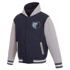 Memphis Grizzlies Two-Tone Reversible Fleece Hooded Jacket - Navy/Grey