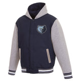 Memphis Grizzlies Two-Tone Reversible Fleece Hooded Jacket - Navy/Grey