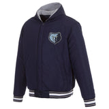 Memphis Grizzlies Two-Tone Reversible Fleece Hooded Jacket - Navy/Grey