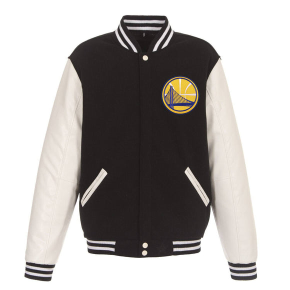 Golden State Warriors - JH Design Reversible Fleece Jacket with Faux Leather Sleeves - Black/White