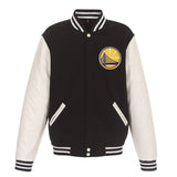 Golden State Warriors- JH Design Reversible Fleece Jacket with Faux Leather Sleeves - Black/White