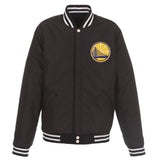 Golden State Warriors- JH Design Reversible Fleece Jacket with Faux Leather Sleeves - Black/White