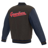 Cleveland Guardians Wool & Leather Reversible Jacket w/ Embroidered Logos - Charcoal/Navy