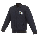 Cleveland Guardians Wool & Leather Reversible Jacket w/ Embroidered Logos - Charcoal/Navy