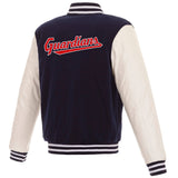 Cleveland Guardians  JH Design Reversible Fleece Jacket with Faux Leather Sleeves - Navy/White