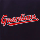 Cleveland Guardians  JH Design Reversible Fleece Jacket with Faux Leather Sleeves - Navy/White