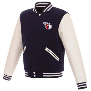 Cleveland Guardians  JH Design Reversible Fleece Jacket with Faux Leather Sleeves - Navy/White