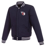 Cleveland Guardians  JH Design Reversible Fleece Jacket with Faux Leather Sleeves - Navy/White