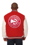 Atlanta Hawks Domestic Two-Tone Handmade Wool and Leather Jacket-Red/White