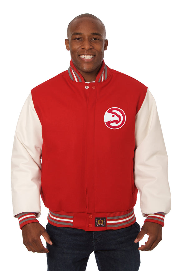 Atlanta Hawks Domestic Two-Tone Handmade Wool and Leather Jacket-Red/White - J.H. Sports Jackets