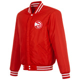 Atlanta Hawks  - JH Design Reversible Fleece Jacket with Faux Leather Sleeves - Red/White - J.H. Sports Jackets