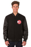 Atlanta Hawks Wool & Leather Reversible Jacket w/ Embroidered Logos - Black