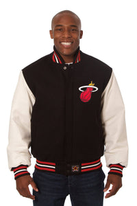 Miami Heat Domestic Two-Tone Handmade Wool and Leather Jacket-Black/White