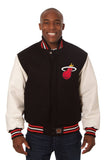 Miami Heat Domestic Two-Tone Handmade Wool and Leather Jacket-Black/White