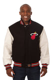Miami Heat Domestic Two-Tone Handmade Wool and Leather Jacket-Black/White - J.H. Sports Jackets